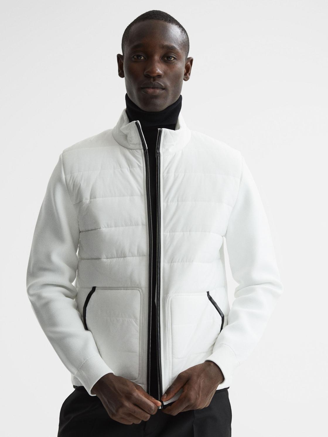 Reiss Coats &amp; Jackets | Chiltern Hybrid Funnel Neck Jacket White - Men