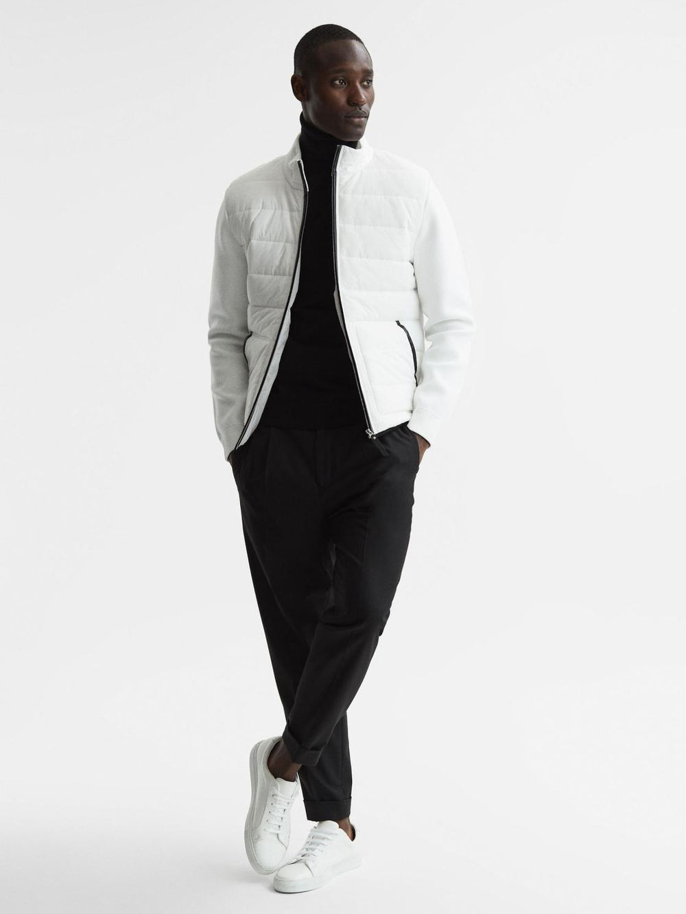 Reiss Coats &amp; Jackets | Chiltern Hybrid Funnel Neck Jacket White - Men