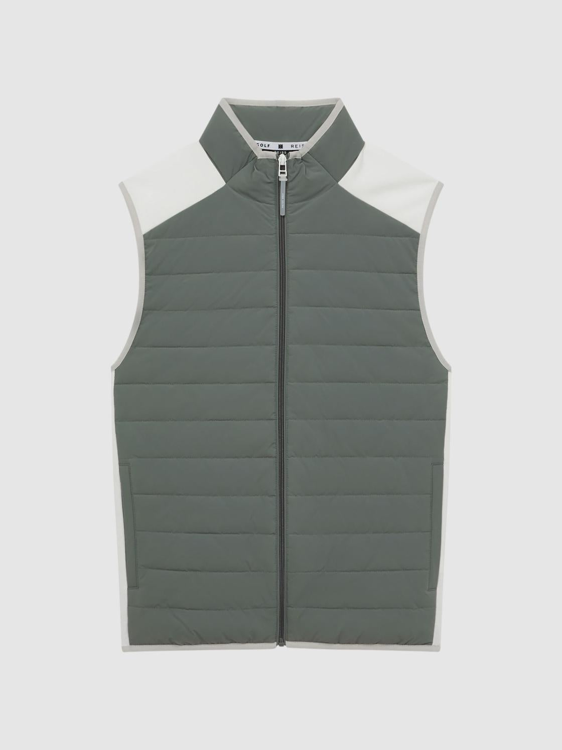 Reiss Coats &amp; Jackets | Clubhouse Funnel Neck Hybrid Quilted Gilet Sage/white - Men