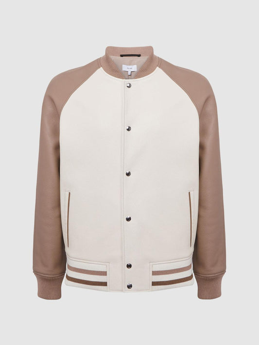 Reiss Coats &amp; Jackets | Cortez Leather Bomber Jacket Ecru/taupe - Men