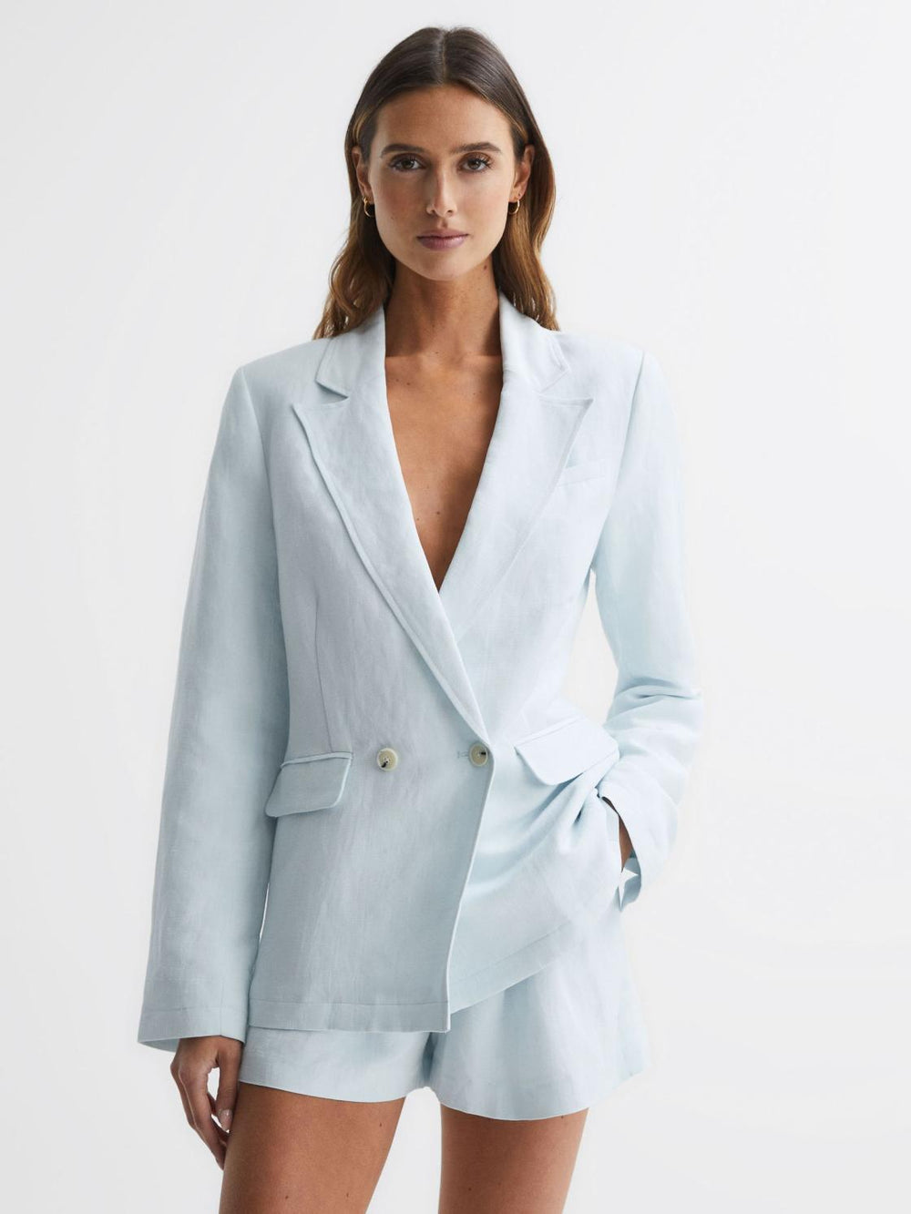 Reiss Coats &amp; Jackets | Dawson Paige Double Breasted Linen Blend Blazer Ice Flow - Women
