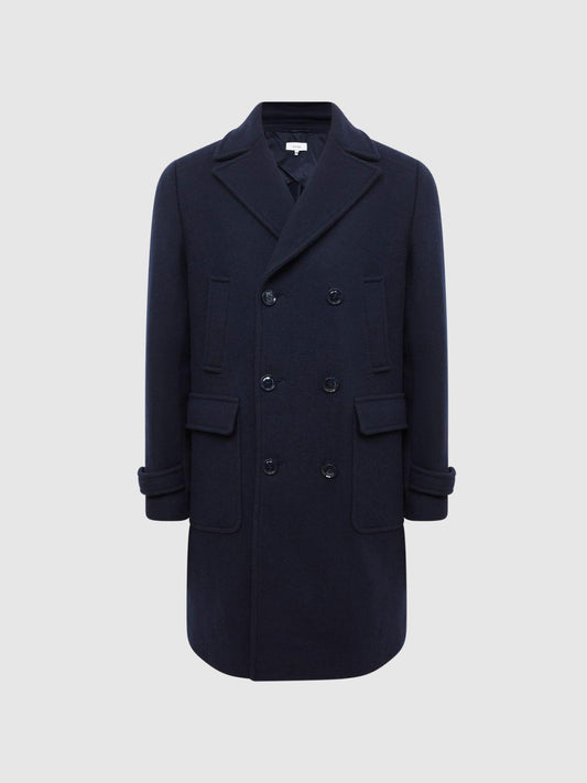 Reiss Coats &amp; Jackets | Fall Double Breasted Wool Blend Military Overcoat Navy - Men