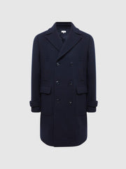 Reiss Coats &amp; Jackets | Fall Double Breasted Wool Blend Military Overcoat Navy - Men