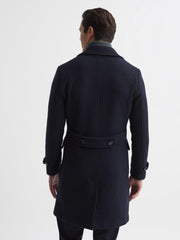 Reiss Coats &amp; Jackets | Fall Double Breasted Wool Blend Military Overcoat Navy - Men