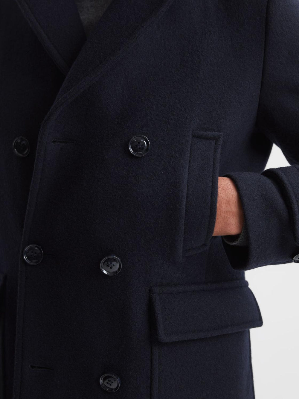 Reiss Coats &amp; Jackets | Fall Double Breasted Wool Blend Military Overcoat Navy - Men
