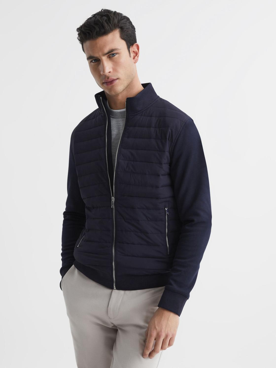Reiss Coats &amp; Jackets | Flintoff Quilted Hybrid Jacket Navy - Men