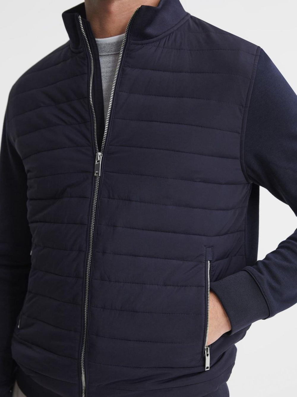 Reiss Coats &amp; Jackets | Flintoff Quilted Hybrid Jacket Navy - Men