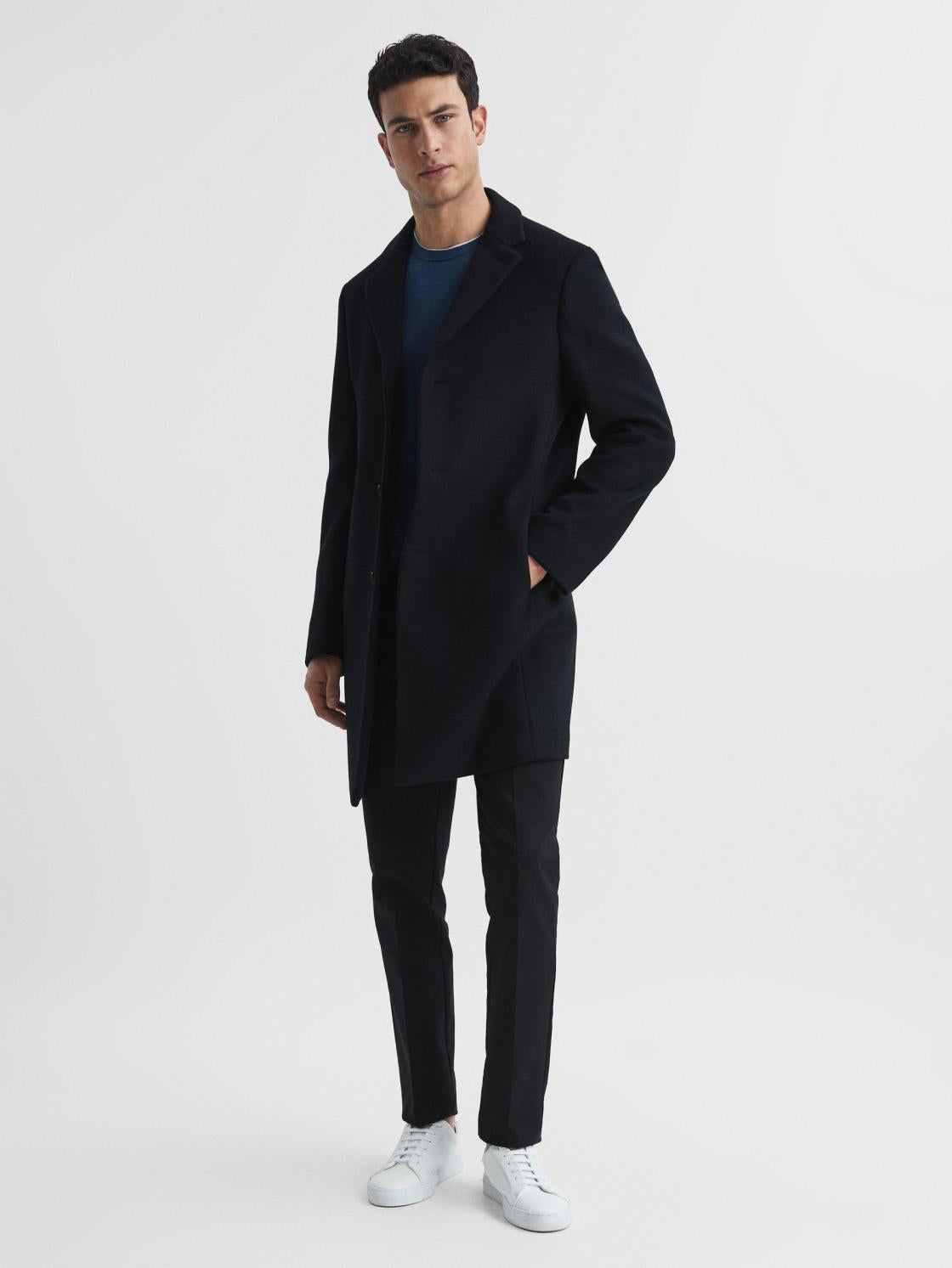 Reiss Coats &amp; Jackets | Gable Single Breasted Wool Overcoat Black - Men