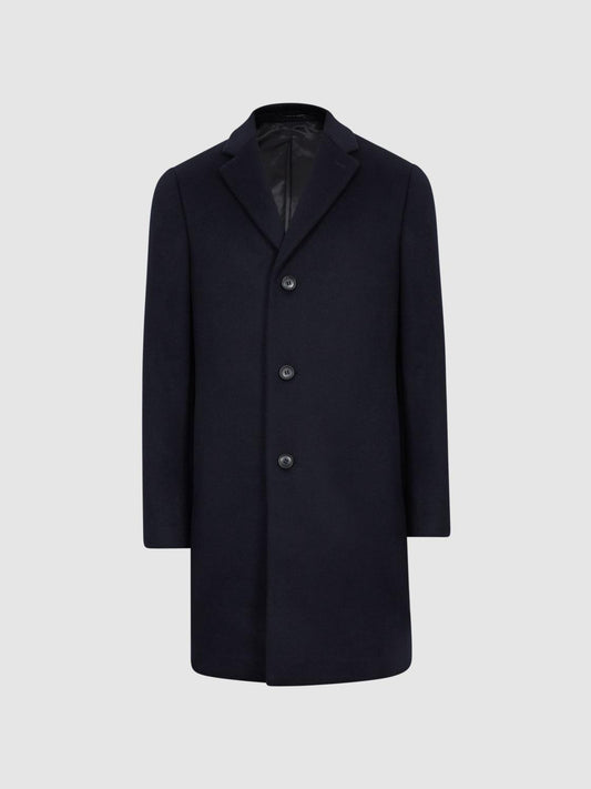 Reiss Coats &amp; Jackets | Gable Single Breasted Wool Overcoat Navy - Men