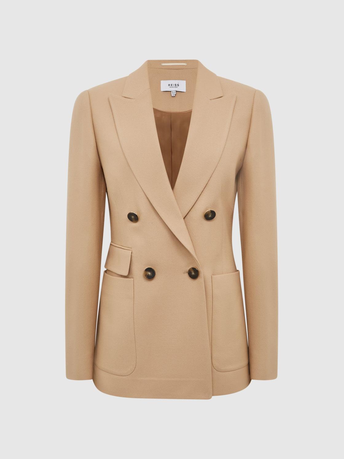 Reiss Coats &amp; Jackets | Larsson Double Breasted Twill Blazer Camel - Women