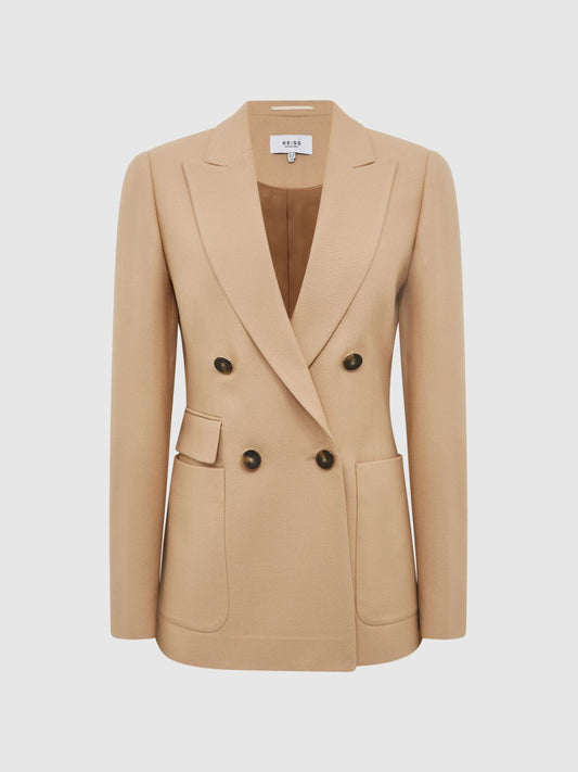 Reiss Coats &amp; Jackets | Larsson Double Breasted Twill Blazer Camel - Women