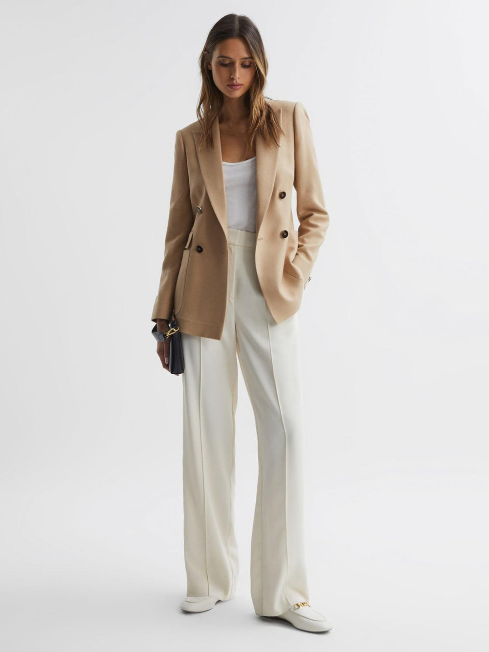 Reiss Coats &amp; Jackets | Larsson Double Breasted Twill Blazer Camel - Women