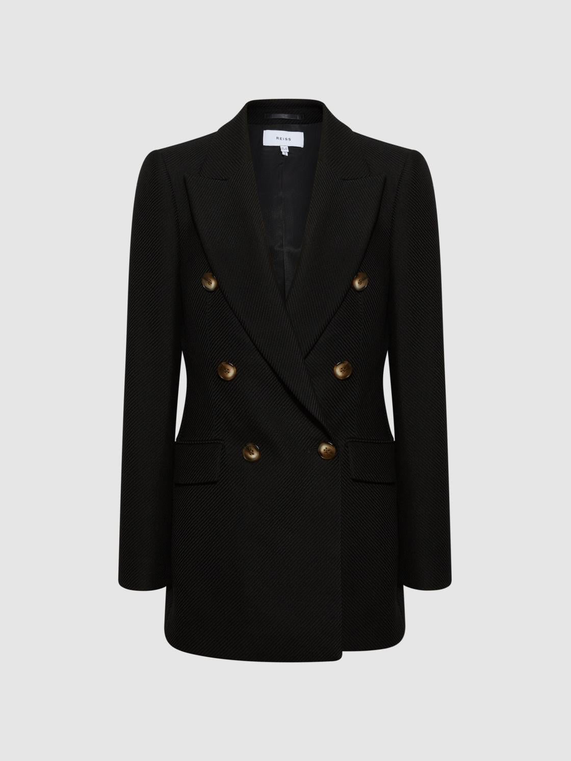 Reiss Coats &amp; Jackets | Laura Double Breasted Twill Blazer Black - Women