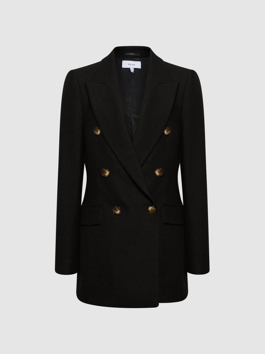 Reiss Coats &amp; Jackets | Laura Double Breasted Twill Blazer Black - Women