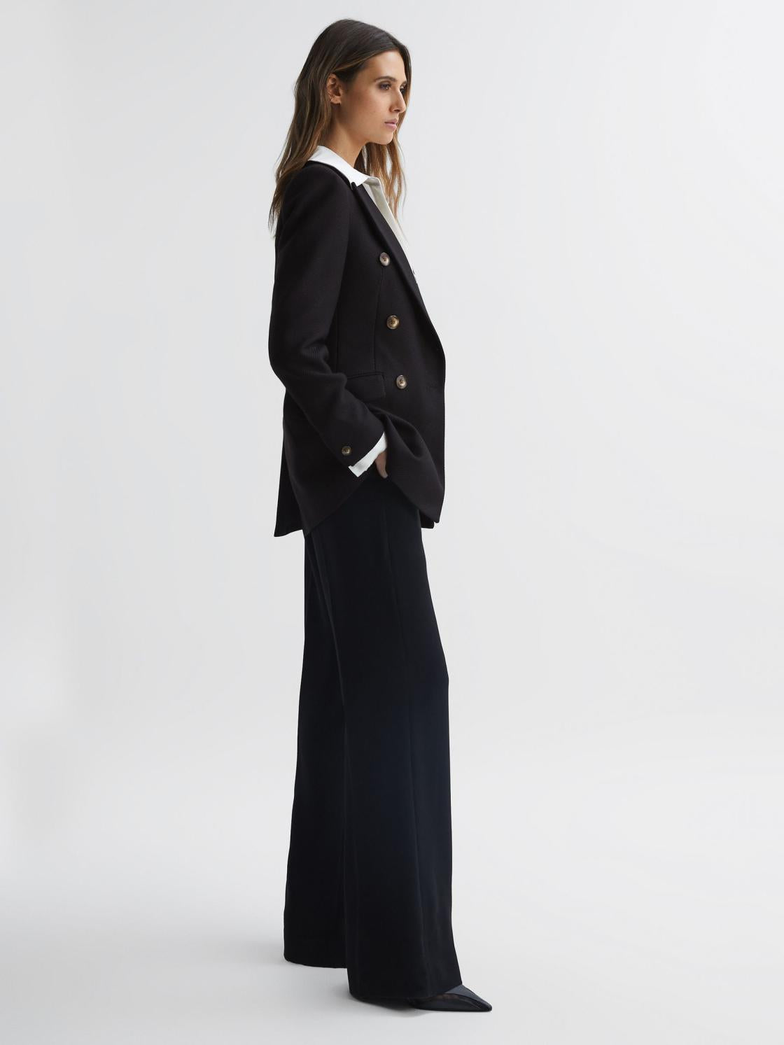 Reiss Coats &amp; Jackets | Laura Double Breasted Twill Blazer Black - Women