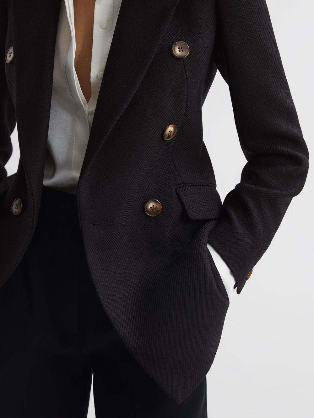 Reiss Coats &amp; Jackets | Laura Double Breasted Twill Blazer Black - Women