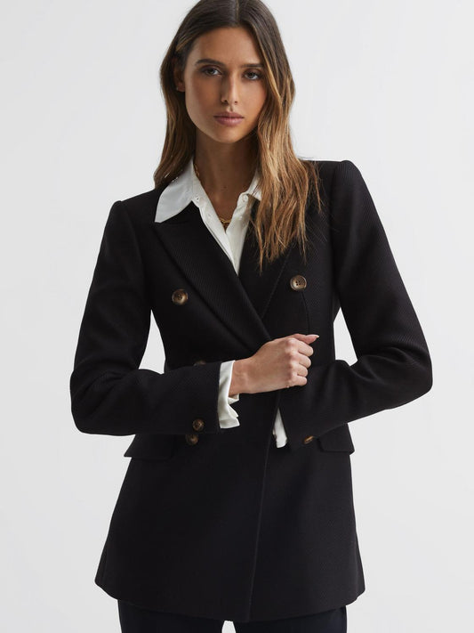 Reiss Coats &amp; Jackets | Laura Double Breasted Twill Blazer Black - Women
