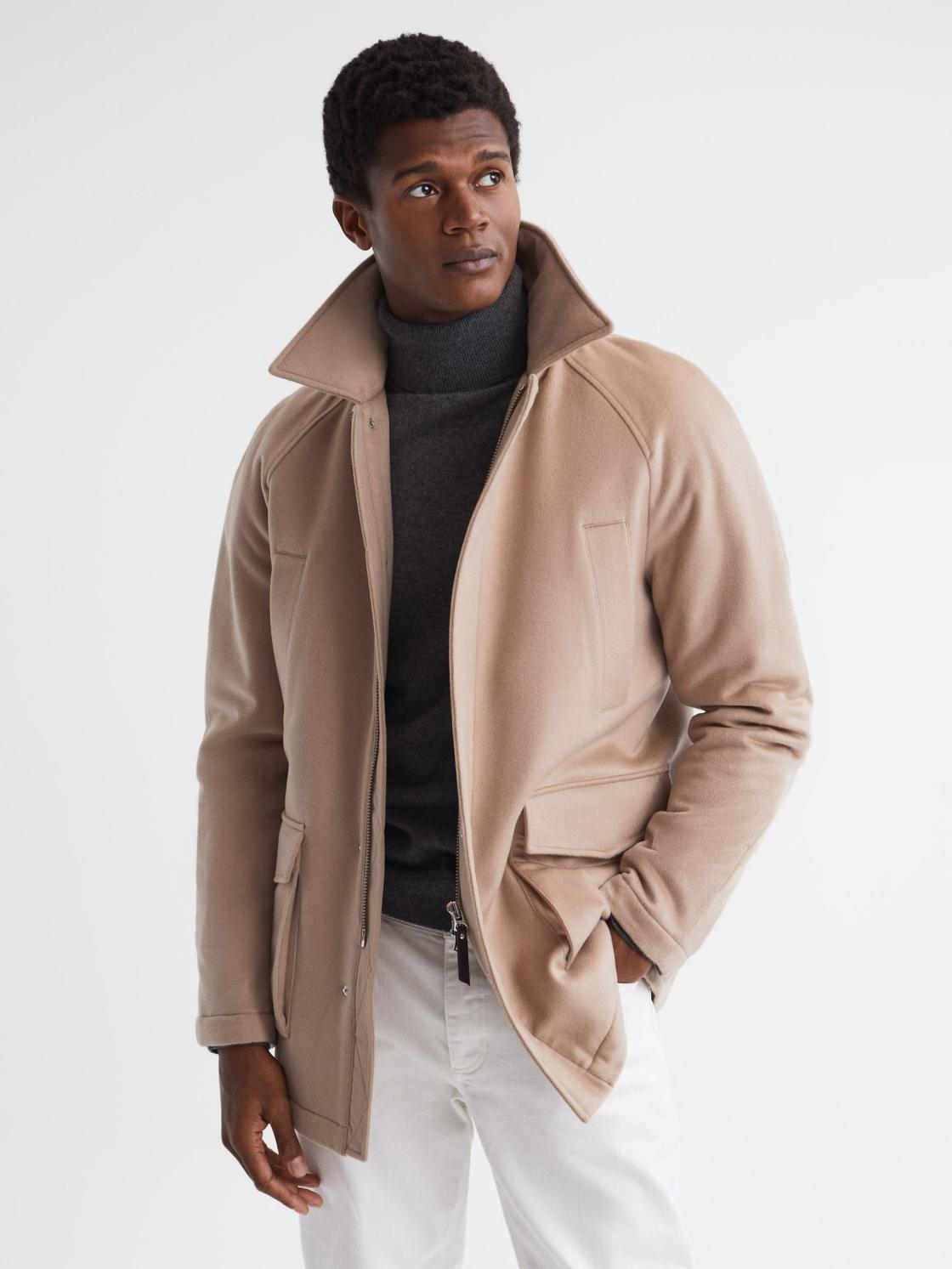 Reiss Coats &amp; Jackets | Mandarin Zip Through Cashmere Coat Cream - Men