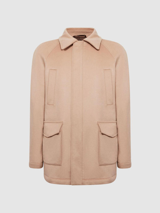 Reiss Coats &amp; Jackets | Mandarin Zip Through Cashmere Coat Cream - Men