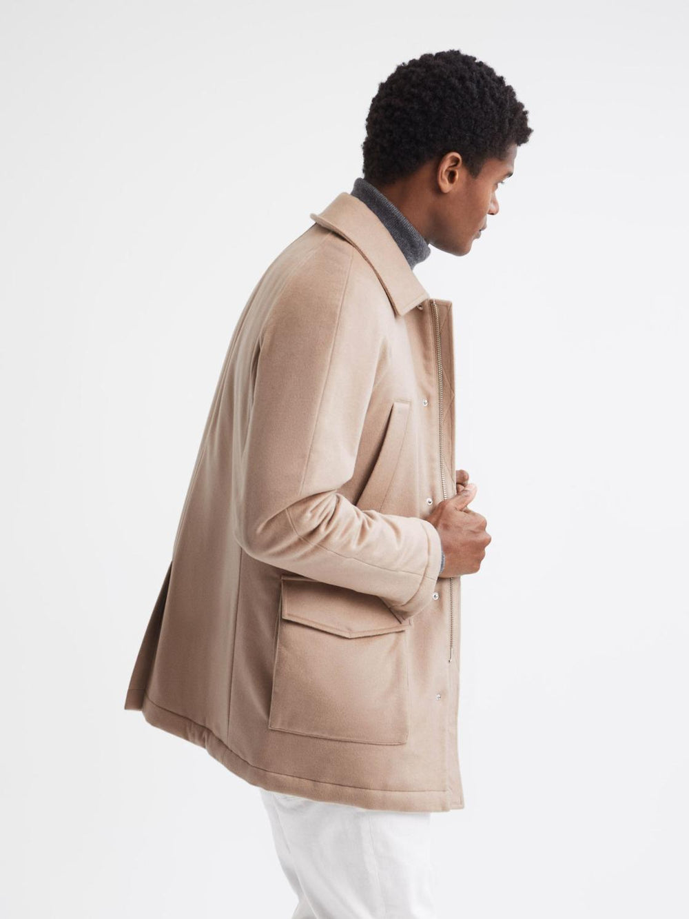 Reiss Coats &amp; Jackets | Mandarin Zip Through Cashmere Coat Cream - Men