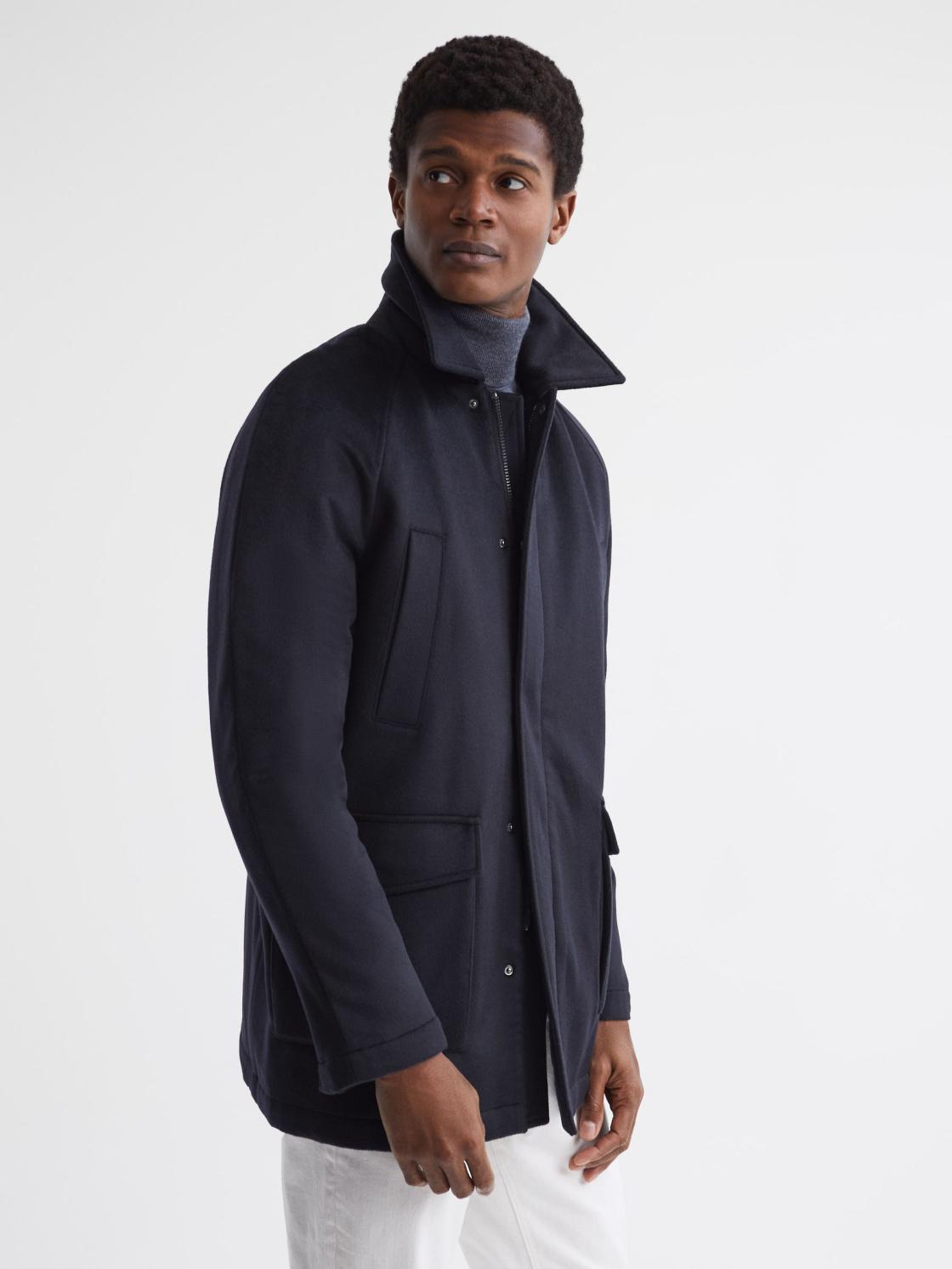 Reiss Coats &amp; Jackets | Mandarin Zip Through Cashmere Coat Navy - Men