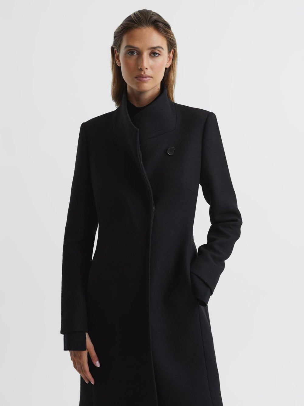 Reiss Coats &amp; Jackets | Mia Wool-Blend Mid Length Coat Black - Women