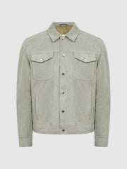 Reiss Coats &amp; Jackets | Noa Suede Button-Through Trucker Jacket Sage - Men