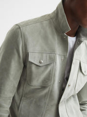 Reiss Coats &amp; Jackets | Noa Suede Button-Through Trucker Jacket Sage - Men