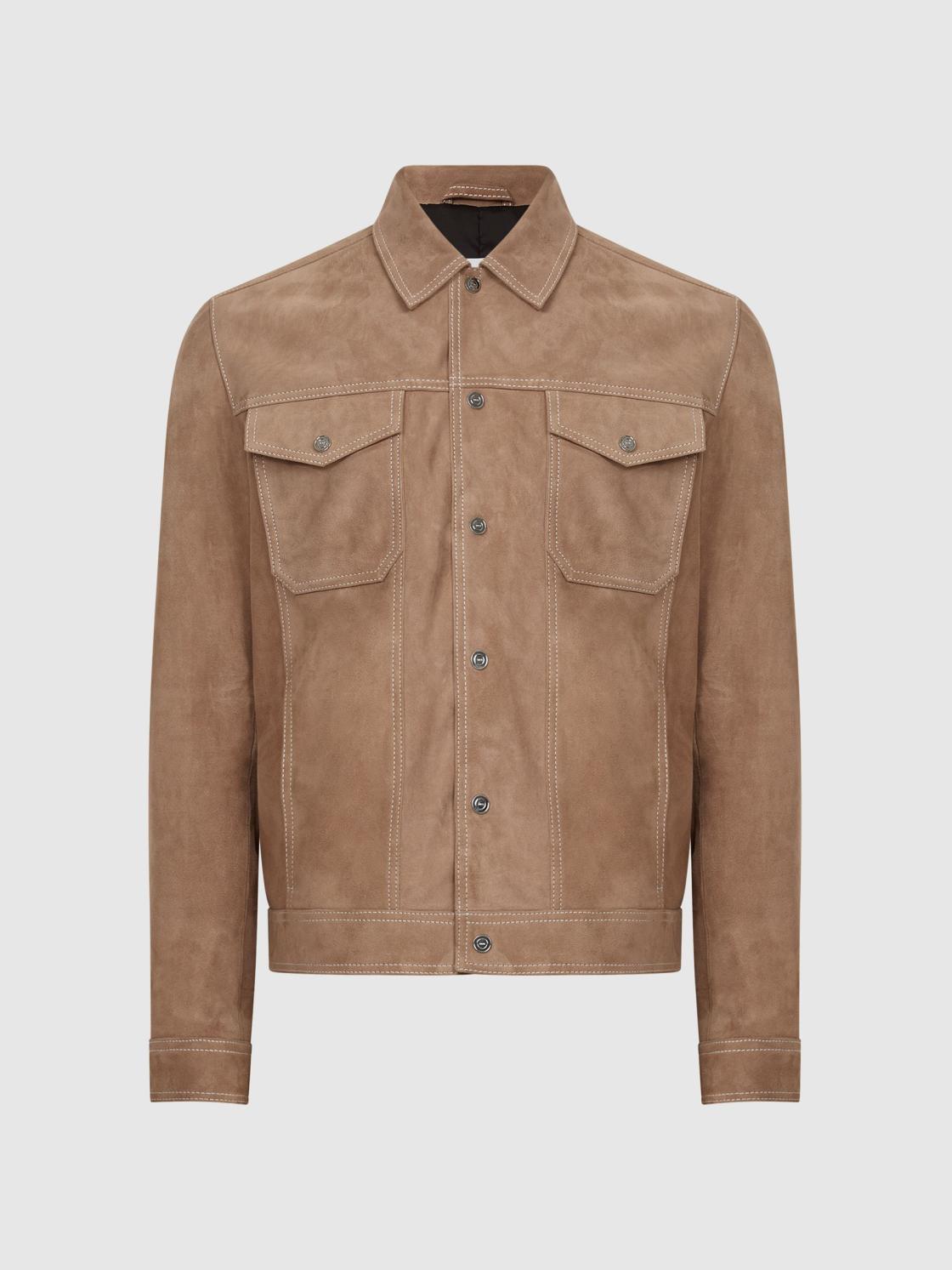Reiss Coats &amp; Jackets | Noa Suede Button-Through Trucker Jacket Sand - Men