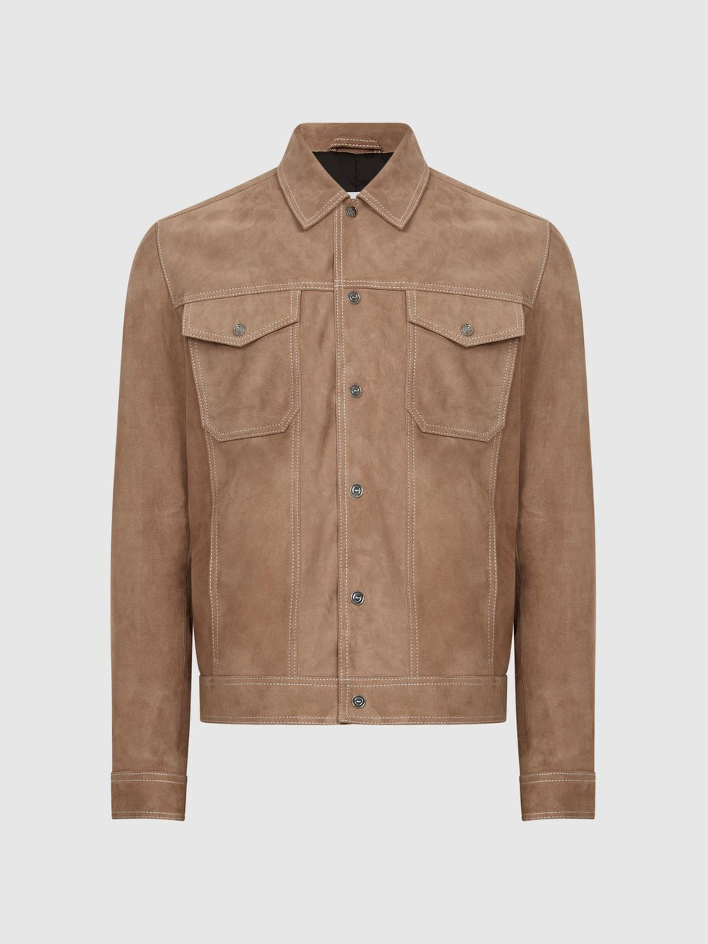 Reiss Coats &amp; Jackets | Noa Suede Button-Through Trucker Jacket Sand - Men
