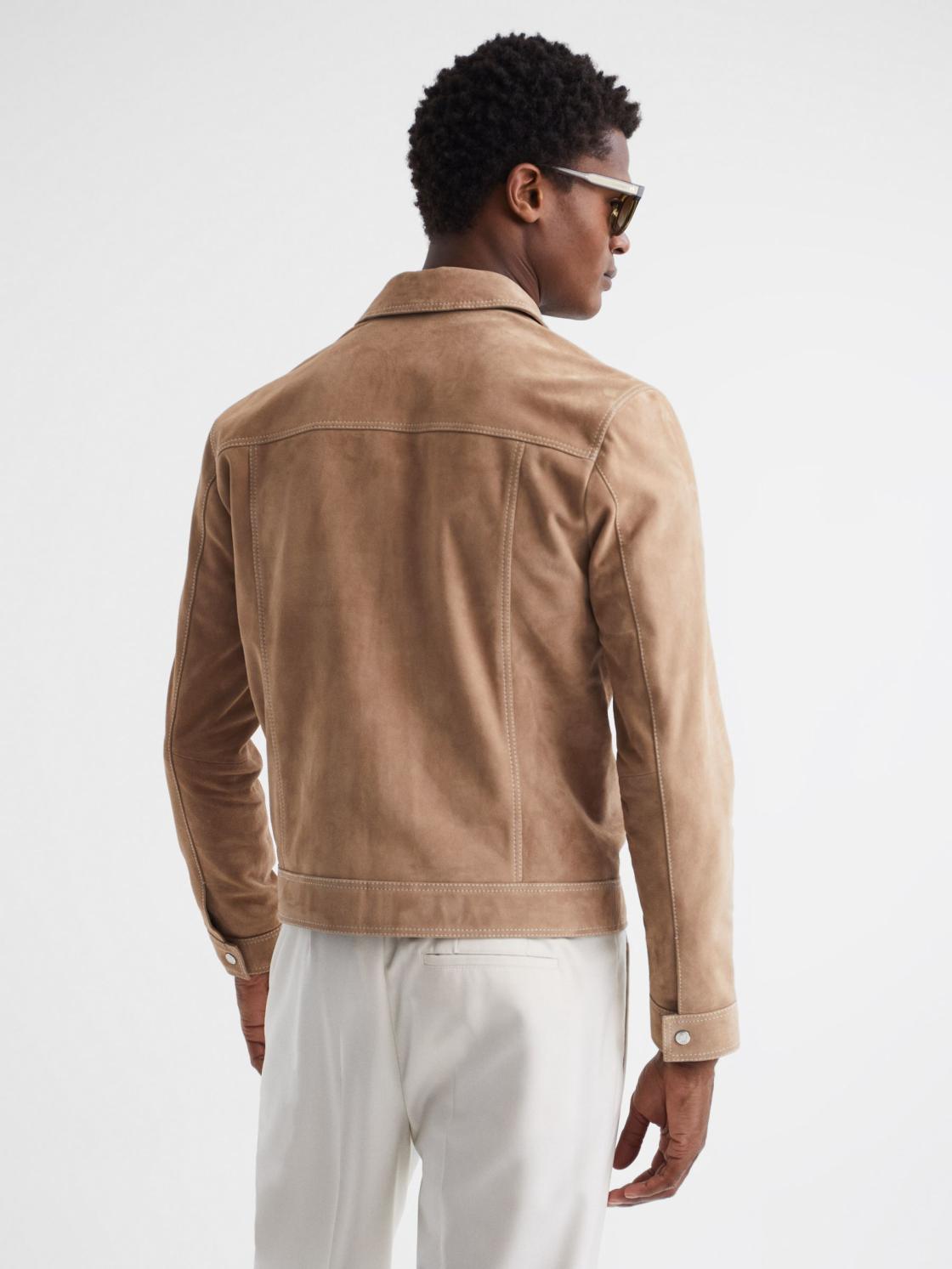 Reiss Coats &amp; Jackets | Noa Suede Button-Through Trucker Jacket Sand - Men