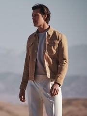 Reiss Coats &amp; Jackets | Noa Suede Button-Through Trucker Jacket Sand - Men
