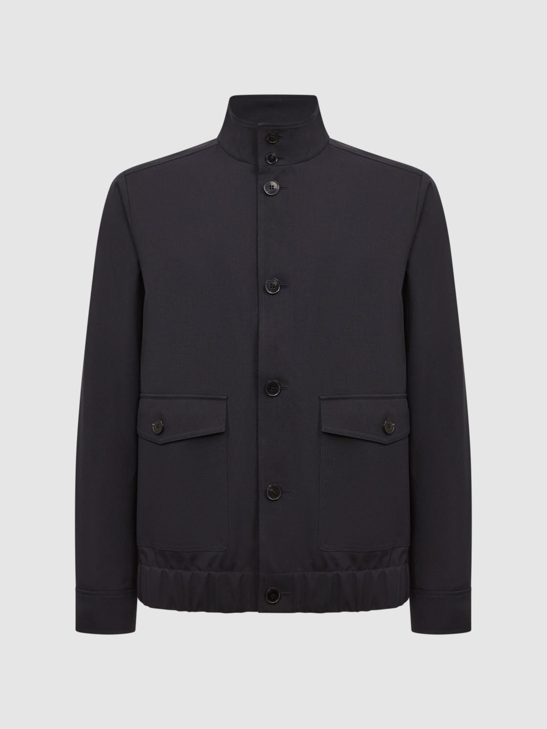 Reiss Coats &amp; Jackets | Ozark High Neck Button Through Blouson Jacket Navy - Men
