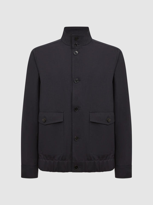 Reiss Coats &amp; Jackets | Ozark High Neck Button Through Blouson Jacket Navy - Men