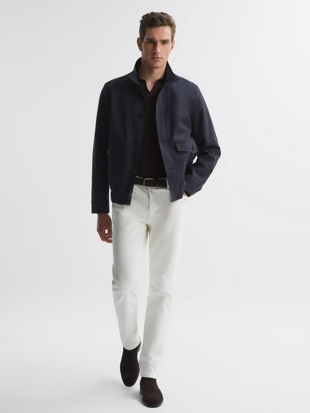 Reiss Coats &amp; Jackets | Ozark High Neck Button Through Blouson Jacket Navy - Men