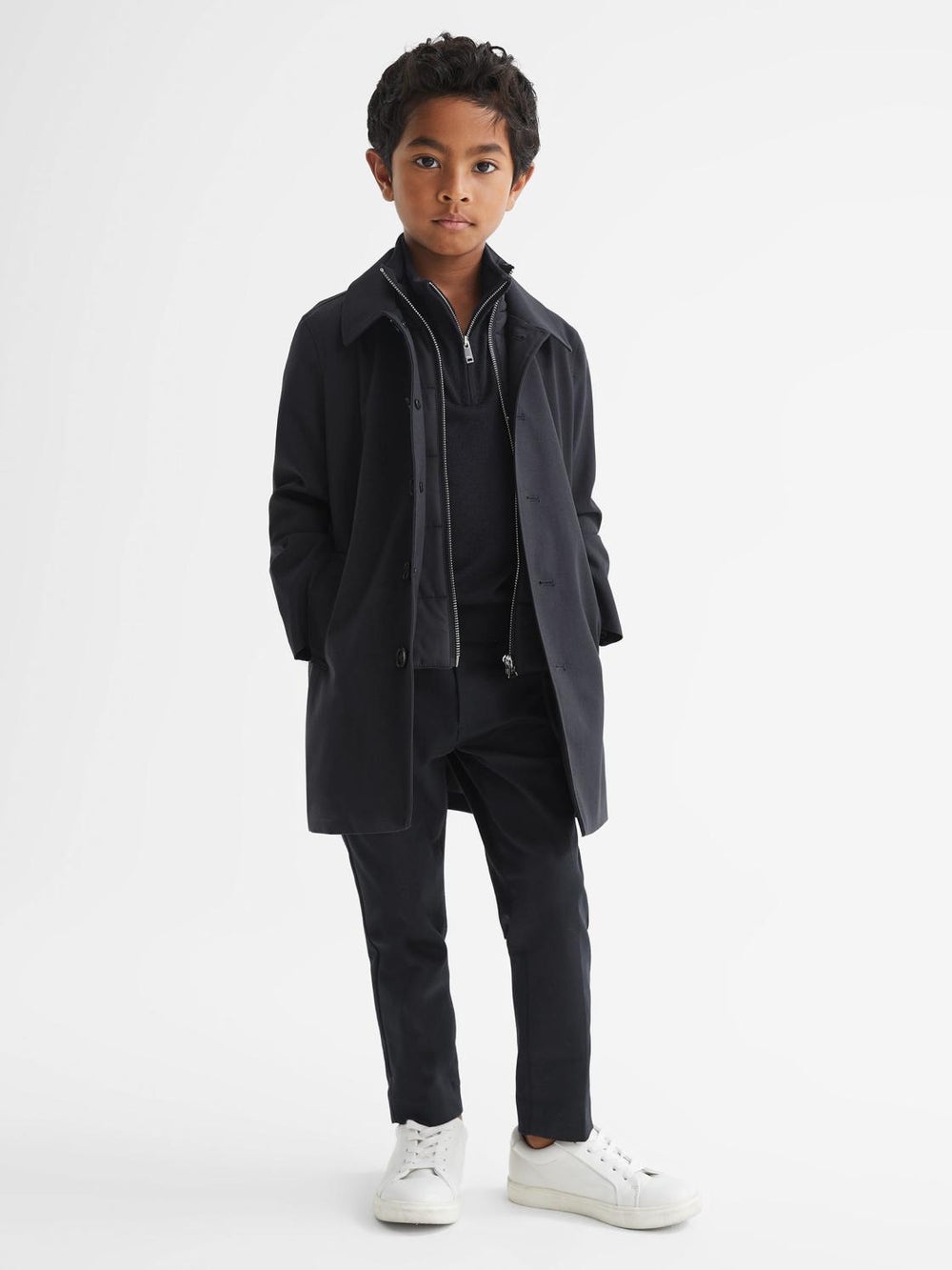 Reiss Coats &amp; Jackets | Perrin Mac With Zip Through Funnel Neck Insert Navy - Children