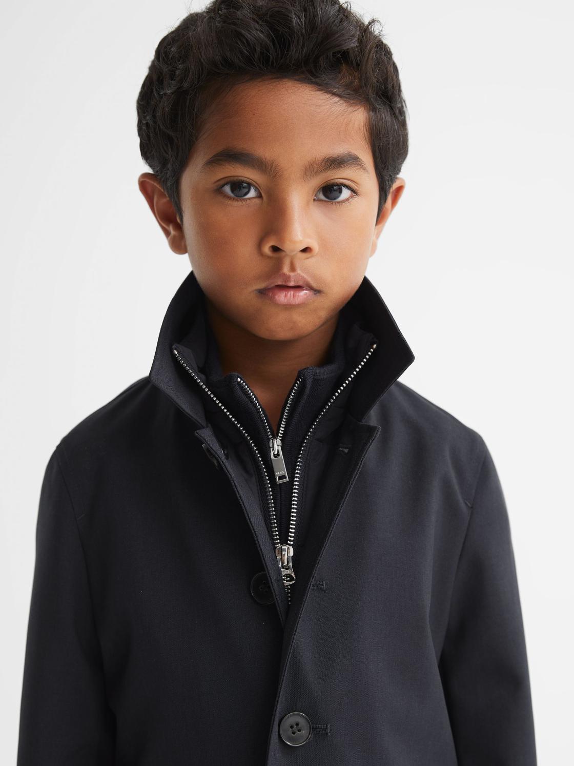 Reiss Coats &amp; Jackets | Perrin Mac With Zip Through Funnel Neck Insert Navy - Children