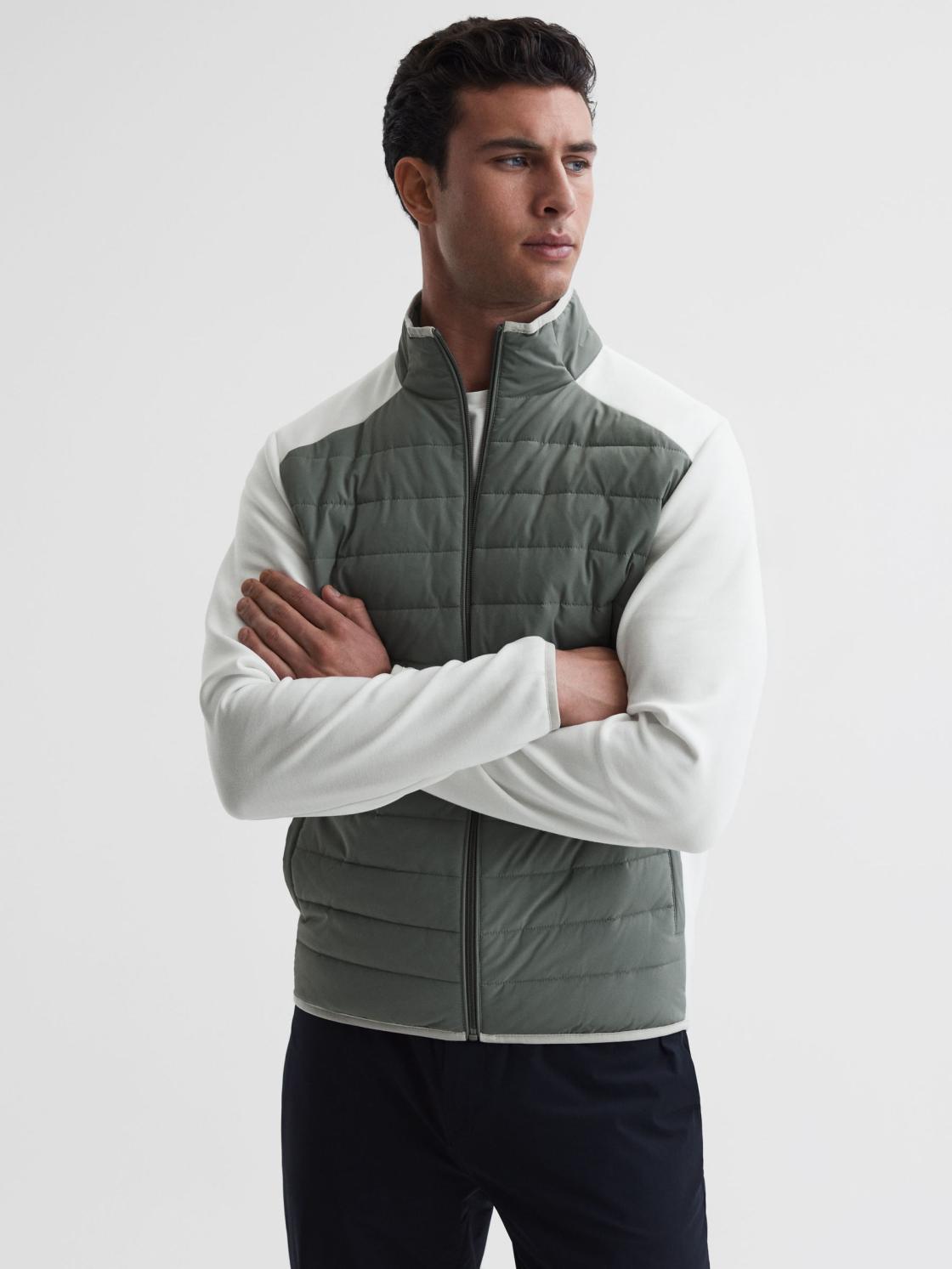 Reiss Coats &amp; Jackets | Player Funnel Neck Hybrid Quilted Jacket Sage/white - Men