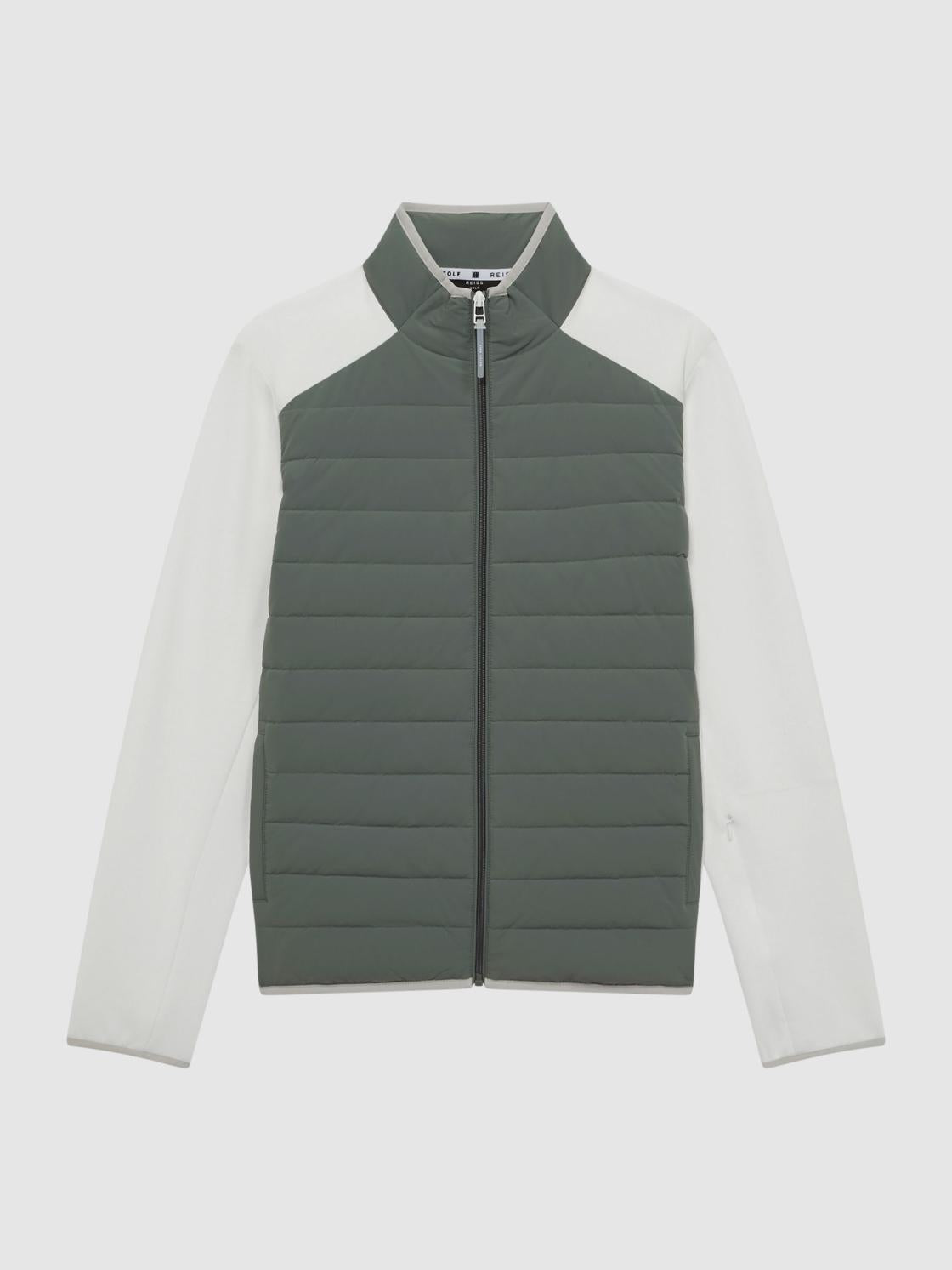 Reiss Coats &amp; Jackets | Player Funnel Neck Hybrid Quilted Jacket Sage/white - Men