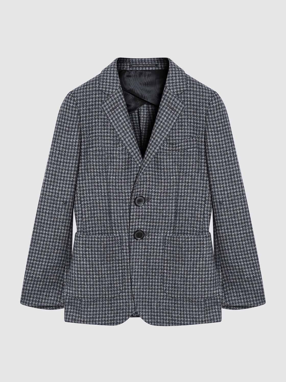 Reiss Coats &amp; Jackets | Progress Junior Puppytooth Single Breasted Blazer Navy/brown Puppytooth - Children