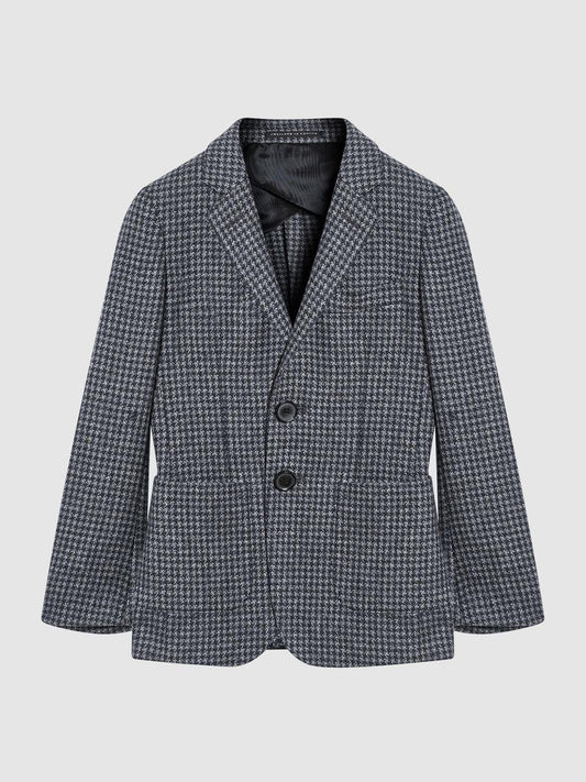 Reiss Coats &amp; Jackets | Progress Junior Puppytooth Single Breasted Blazer Navy/brown Puppytooth - Children