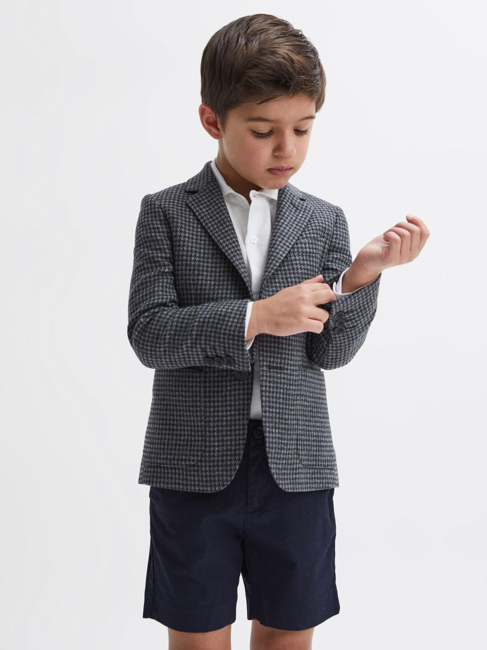 Reiss Coats &amp; Jackets | Progress Junior Puppytooth Single Breasted Blazer Navy/brown Puppytooth - Children