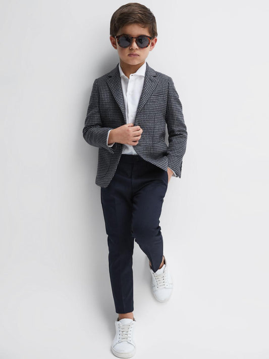 Reiss Coats &amp; Jackets | Progress Junior Puppytooth Single Breasted Blazer Navy/brown Puppytooth - Children