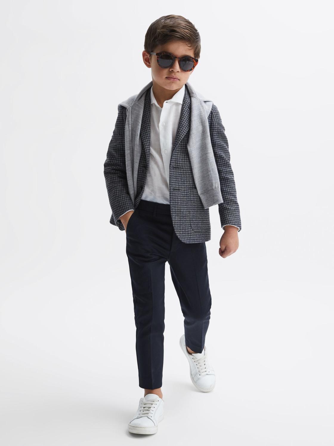 Reiss Coats &amp; Jackets | Progress Junior Puppytooth Single Breasted Blazer Navy/brown Puppytooth - Children