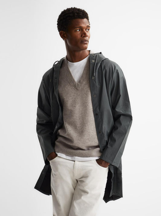 Reiss Coats &amp; Jackets | Rains Rains Longline Hooded Jacket Dark Green - Men