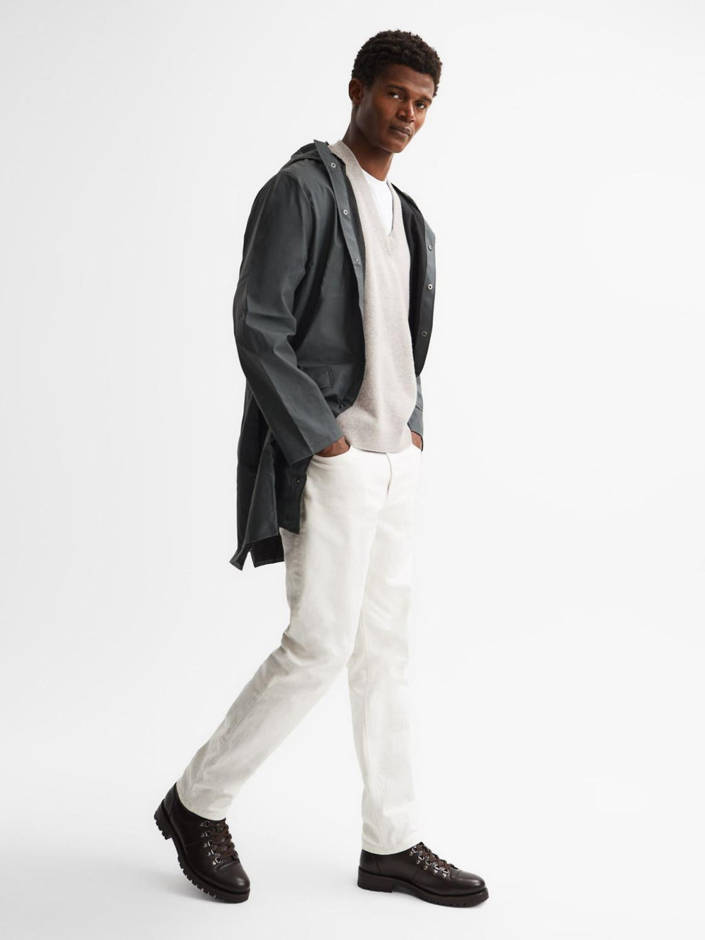 Reiss Coats &amp; Jackets | Rains Rains Longline Hooded Jacket Dark Green - Men