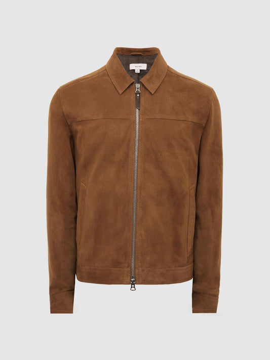 Reiss Coats &amp; Jackets | Riley Suede Zip-Through Jacket Chocolate - Men