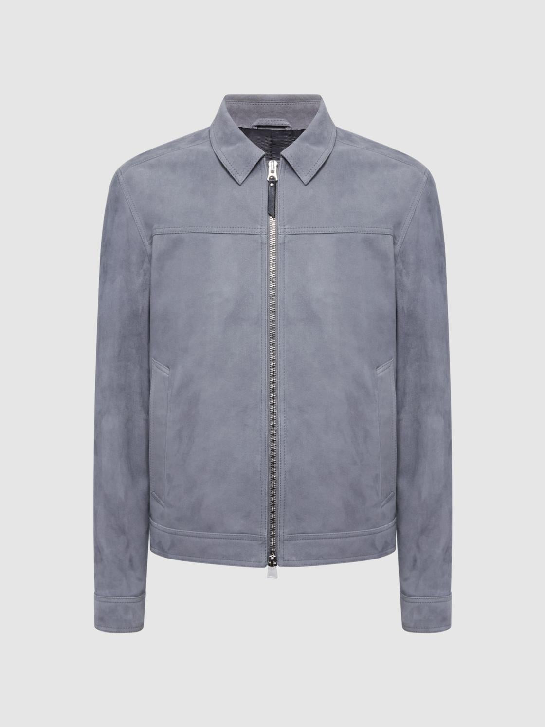 Reiss Coats &amp; Jackets | Riley Suede Zip-Through Jacket Slate Blue - Men