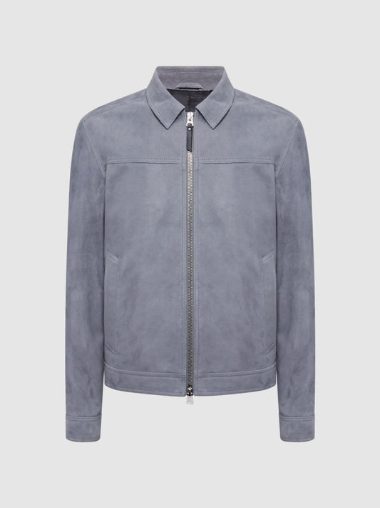 Reiss Coats &amp; Jackets | Riley Suede Zip-Through Jacket Slate Blue - Men
