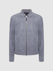 Reiss Coats &amp; Jackets | Riley Suede Zip-Through Jacket Slate Blue - Men